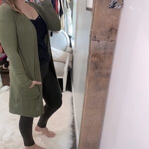 Tickled Teal olive green knit sweater cardigan with pockets size medium
